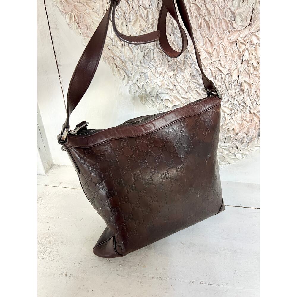 Gucci Brown Leather Messenger Bag w/ GG large dust bag - Picture 10 of 16